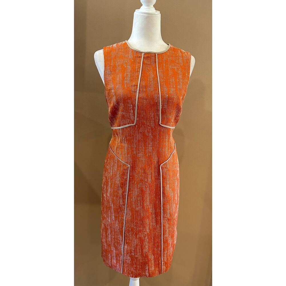 Anne Klein Orange and Tan Textures Sleeveless Shift Dress, Size 8